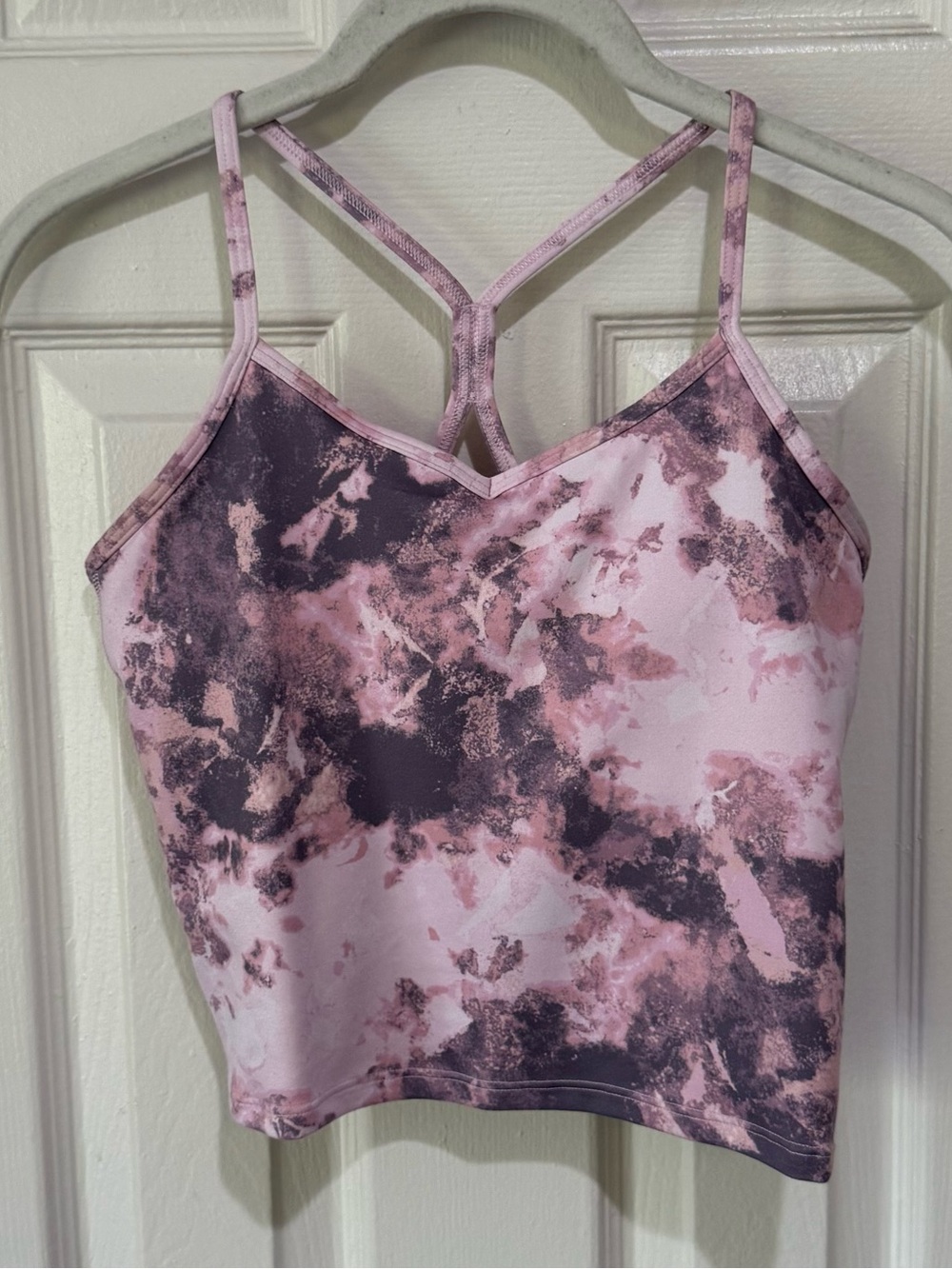 Athleta Pink and Charcoal Tie-Dye Strappy Crop Cami